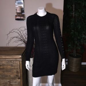 Pink Rose Black Sweater Dress